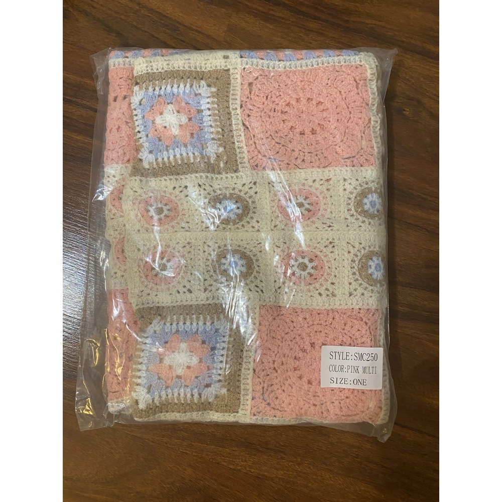 POL New Long Sleeve Granny Square Crochet Open Cardigan Pink One Size - Picture 7 of 7